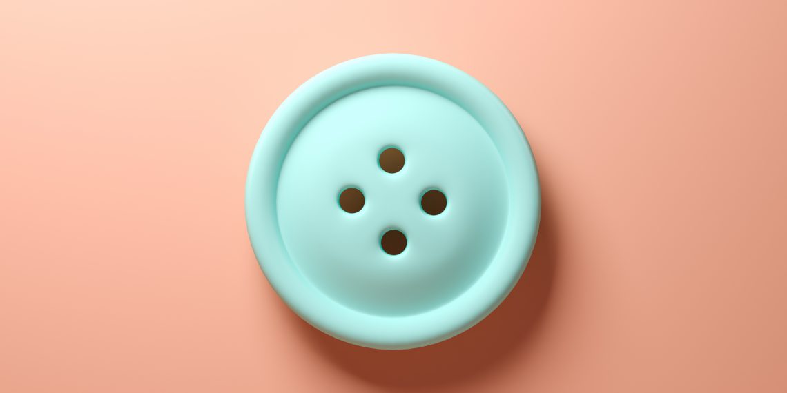 Blue button on pink background 3 d rendering