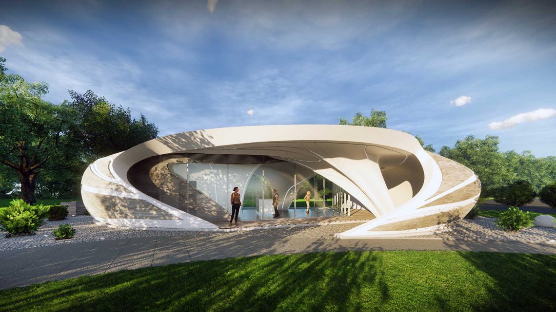 Curve Appeal 3D printed house. Designed by WATG. Photo curtesy of Branch Technology