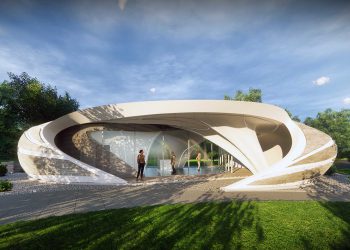 Curve Appeal 3D printed house. Designed by WATG. Photo curtesy of Branch Technology